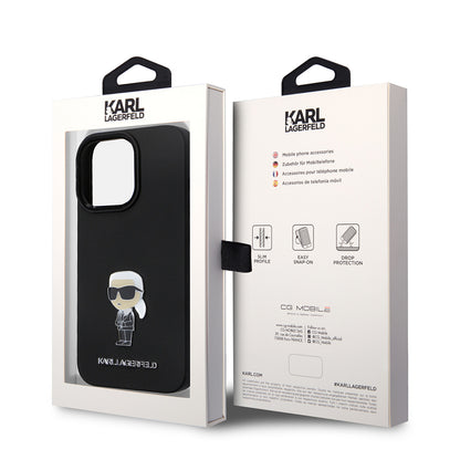 Case for Apple iPhone 14 Pro, Karl Lagerfeld, Silicone Ikonik Karl Metal, Black