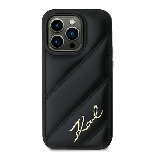 Case for Apple iPhone 14 Pro Max, Karl Lagerfeld, Diagonal Quilted Script, Black