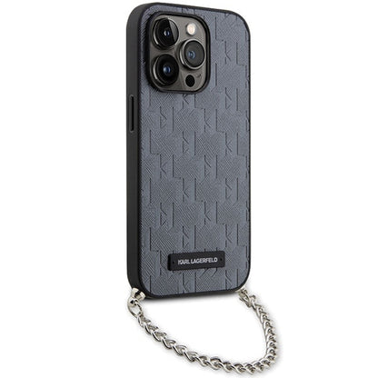 Case for Apple iPhone 14 Pro Max, Karl Lagerfeld, Saffiano Monogram Chain, Silver