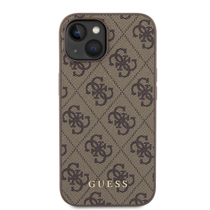 Case for Apple iPhone 15, Guess, 4G Metal Gold Logo, Brown
