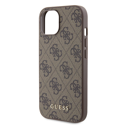 Case for Apple iPhone 15, Guess, 4G Metal Gold Logo, Brown