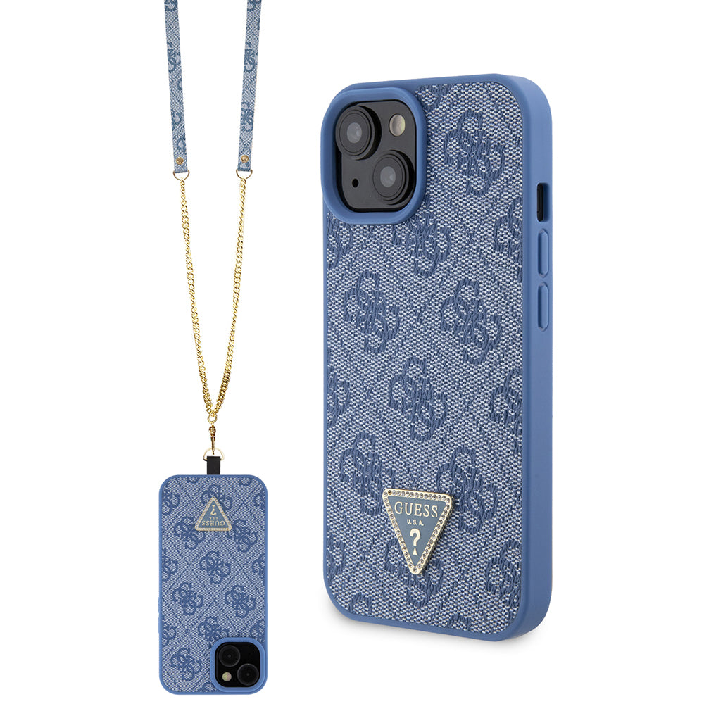 Case for Apple iPhone 15, Guess, Crossbody 4G Metal Logo, Blue