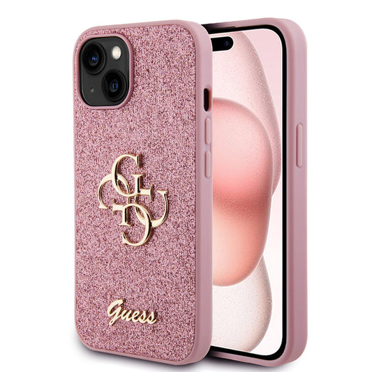 Case for Apple iPhone 15, Guess, Glitter Big 4G Script, Pink
