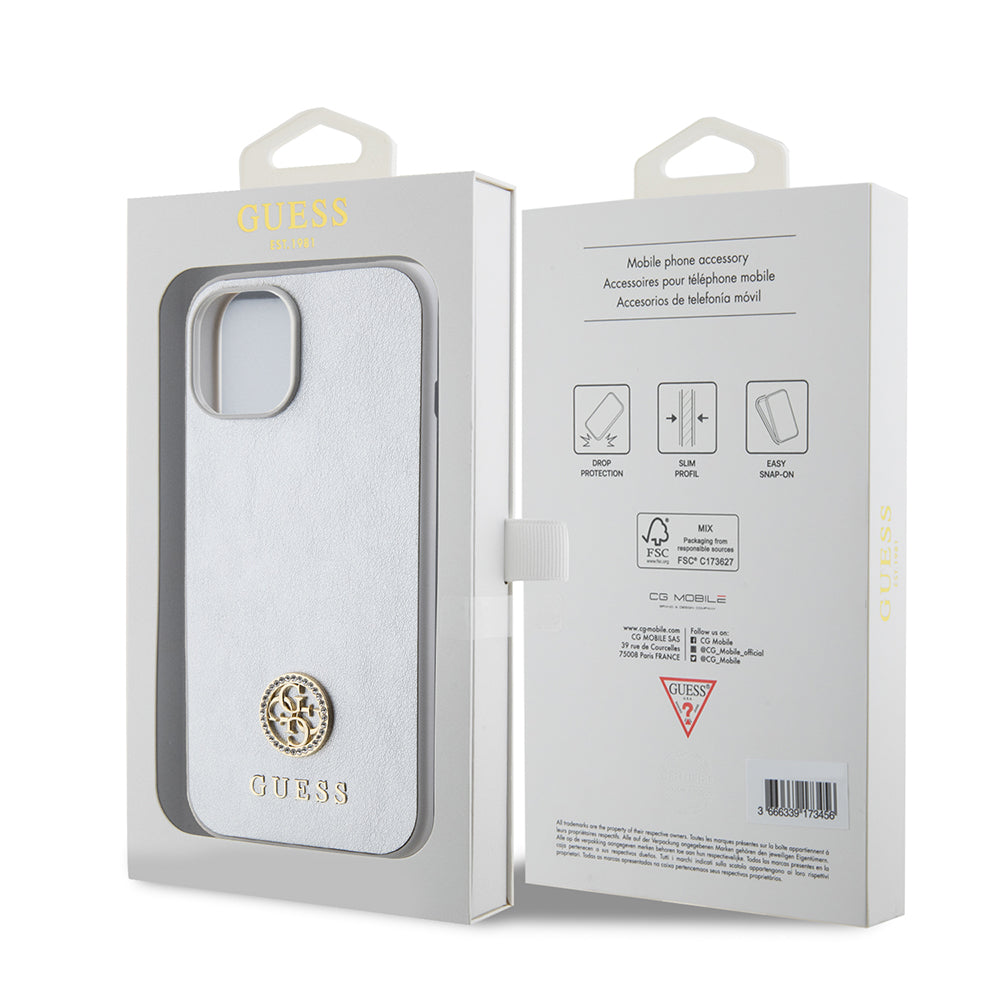 Case for Apple iPhone 15, Guess, Strass Metal Logo, Silver