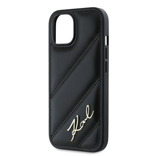 Case for Apple iPhone 15, Karl Lagerfeld, Diagonal Quilted Script, Black