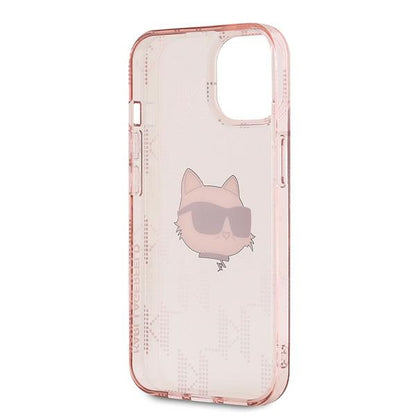 Case for Apple iPhone 15, Karl Lagerfeld, IML Luxury Monogram Choupette's Head, Pink