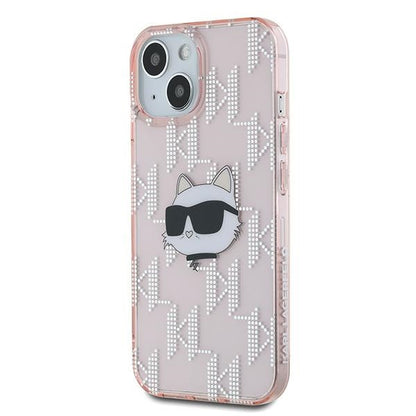 Case for Apple iPhone 15, Karl Lagerfeld, IML Luxury Monogram Choupette's Head, Pink
