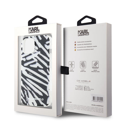 Case for Apple iPhone 15, Karl Lagerfeld, IML Luxury Zebra Pattern with Strap, Black