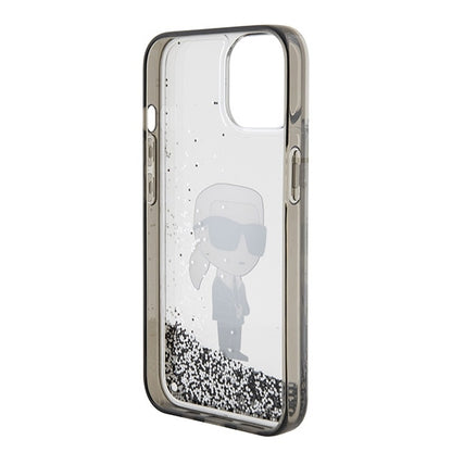 Case for Apple iPhone 15, Karl Lagerfeld, Liquid Glitter Ikonik Karl, Transparent
