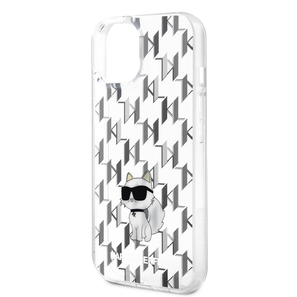 Case for Apple iPhone 15, Karl Lagerfeld, Monogram Choupette, Transparent
