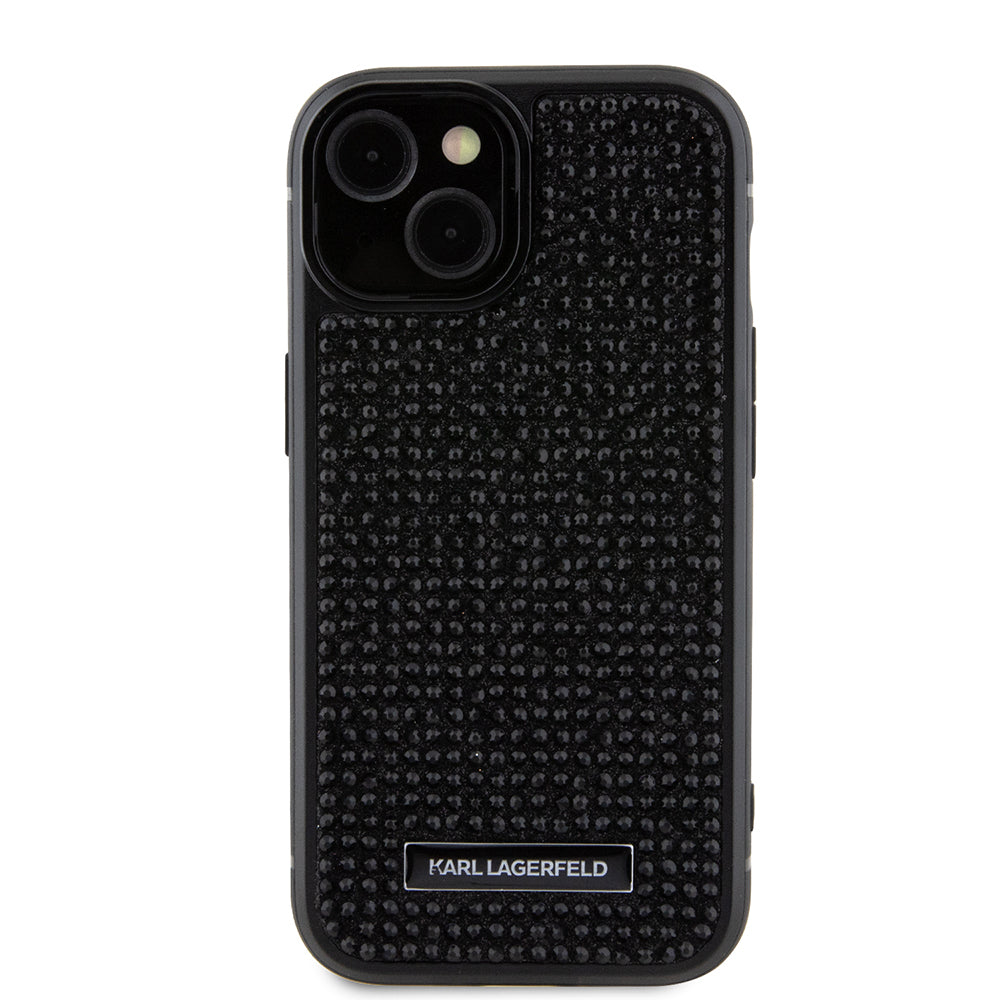 Case for Apple iPhone 15, Karl Lagerfeld, Rhinestone Metal Plate, Black