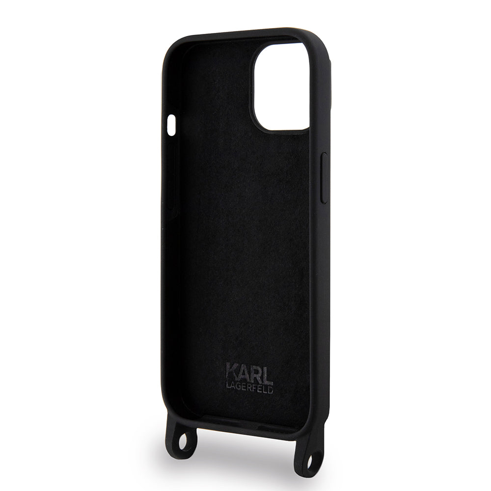 Case for Apple iPhone 15, Karl Lagerfeld, Silicone Crossbody Ikonik Karl, Black