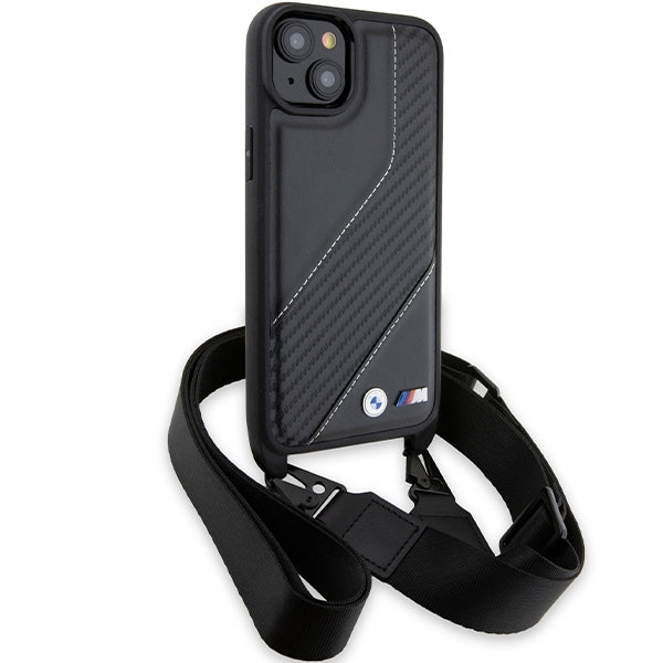 Case for Apple iPhone 15 Plus, BMW, M Edition Carbon Stripe & Strap, Black