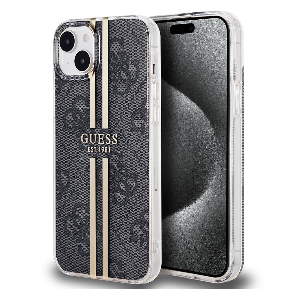 Case for Apple iPhone 15 Plus, Guess, IML 4G Gold Stripe, Black