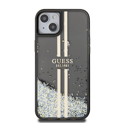 Case for Apple iPhone 15 Plus, Guess, Liquid Glitter Gold Stripes, Black