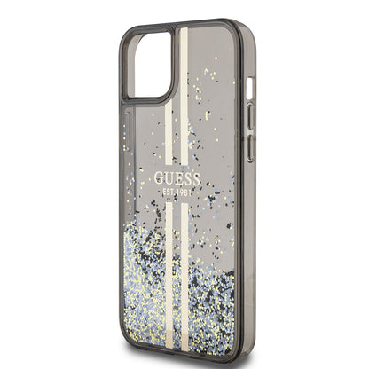 Case for Apple iPhone 15 Plus, Guess, Liquid Glitter Gold Stripes, Black