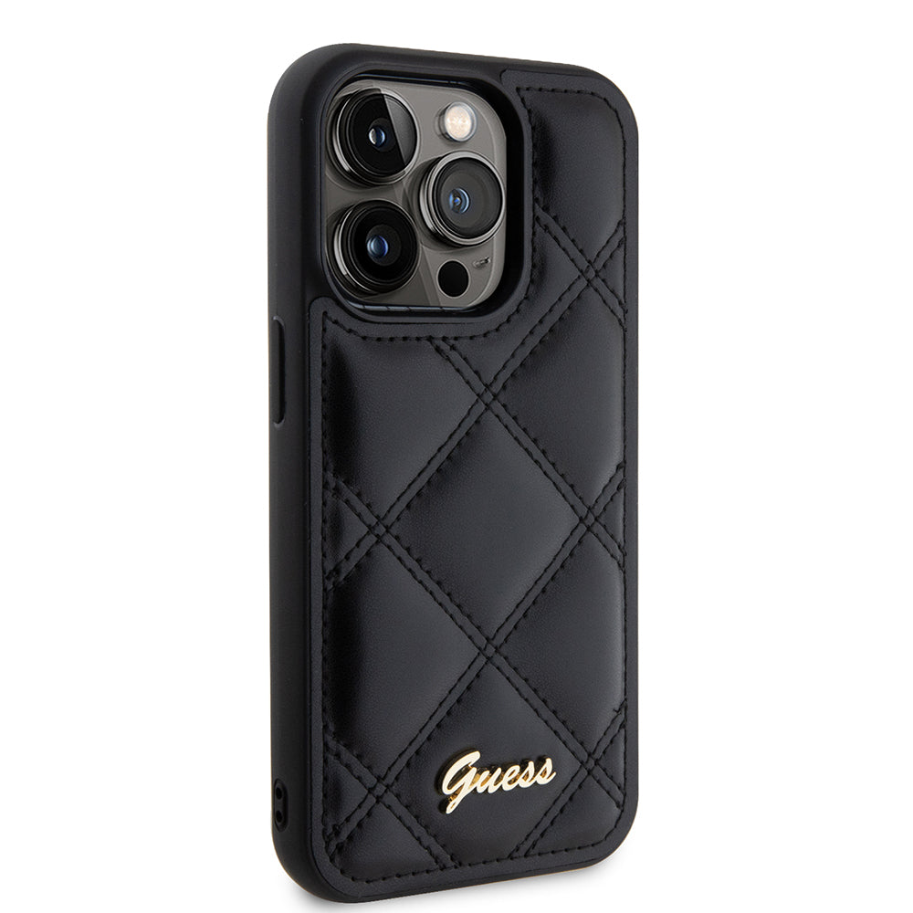 Case for Apple iPhone 15 Pro, Guess, Quilted Metal Logo, Black