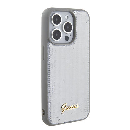 Case for Apple iPhone 15 Pro, Guess, Sequin Script Metal, Silver