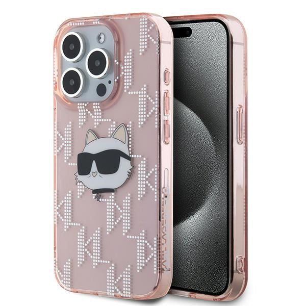 Case for Apple iPhone 15 Pro, Karl Lagerfeld, IML Luxury Monogram Choupette's Head, Pink