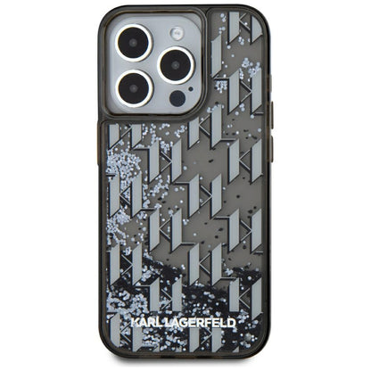 Case for Apple iPhone 15 Pro, Karl Lagerfeld, Liquid Glitter Monogram, Black