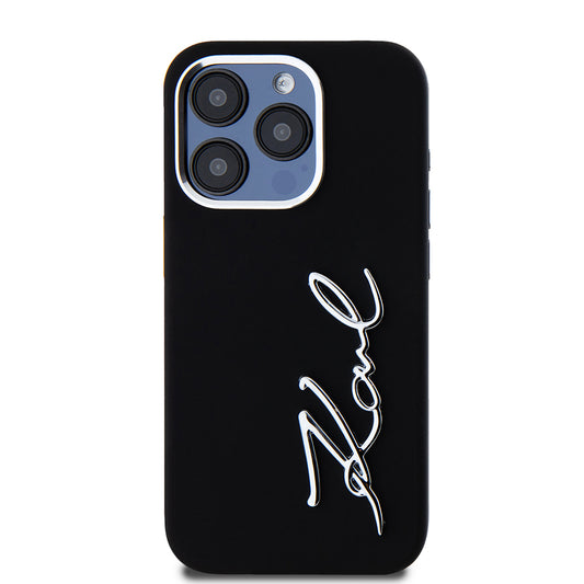 Case for Apple iPhone 15 Pro, Karl Lagerfeld, Silicone Metal Script Logo, Black