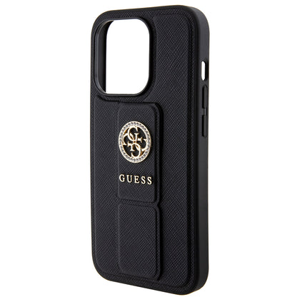 Case for Apple iPhone 15 Pro Max, Guess, Grip Stand 4G Saffiano Strass, Black