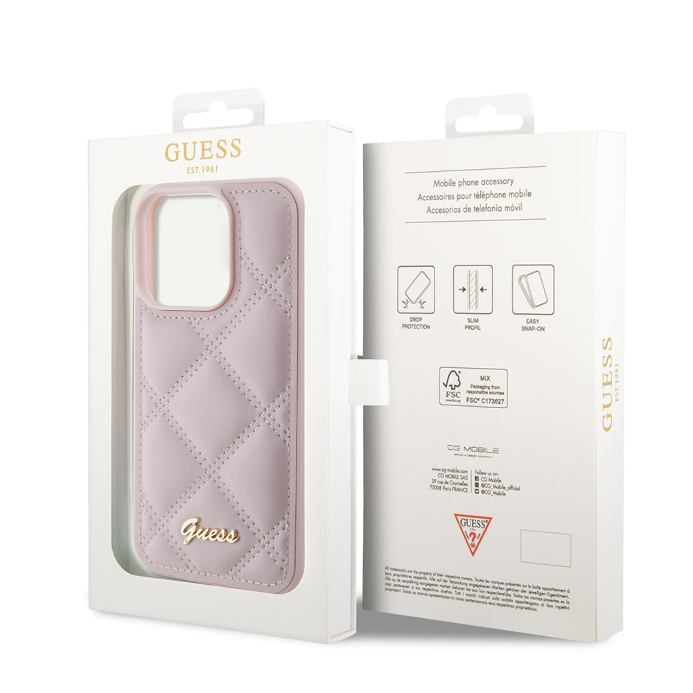 Case for Apple iPhone 15 Pro Max, Guess, Quilted Metal Logo, Pink
