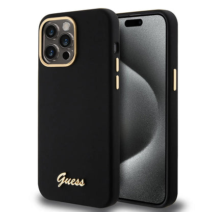 Case for Apple iPhone 15 Pro Max, Guess, Script Metal Logo & Frame, Black