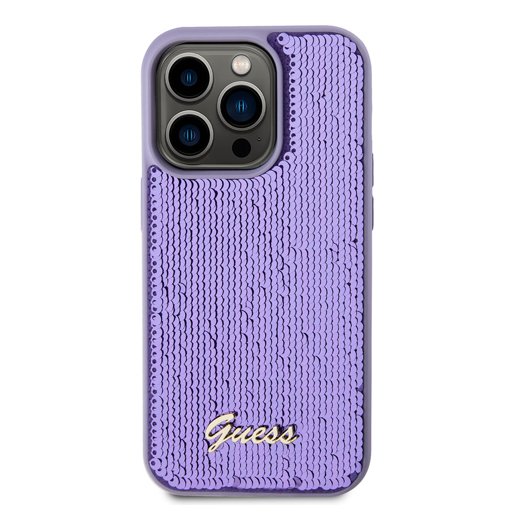 Case for Apple iPhone 15 Pro Max, Guess, Sequin Script Metal, Purple