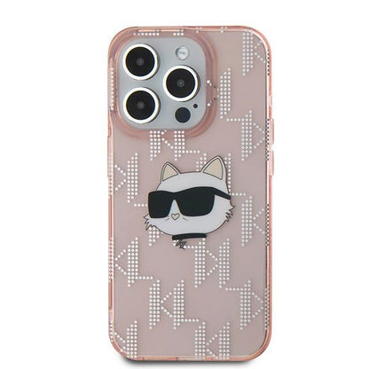 Case for Apple iPhone 15 Pro Max, Karl Lagerfeld, IML Luxury Monogram Choupette's Head, Pink
