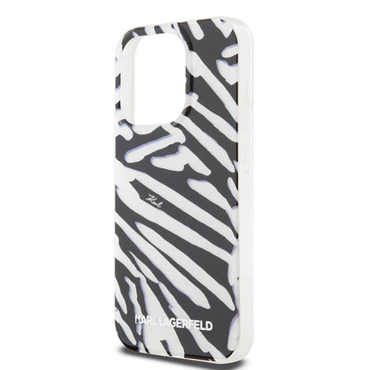 Case for Apple iPhone 15 Pro Max, Karl Lagerfeld, IML Luxury Zebra Pattern with Strap, Black