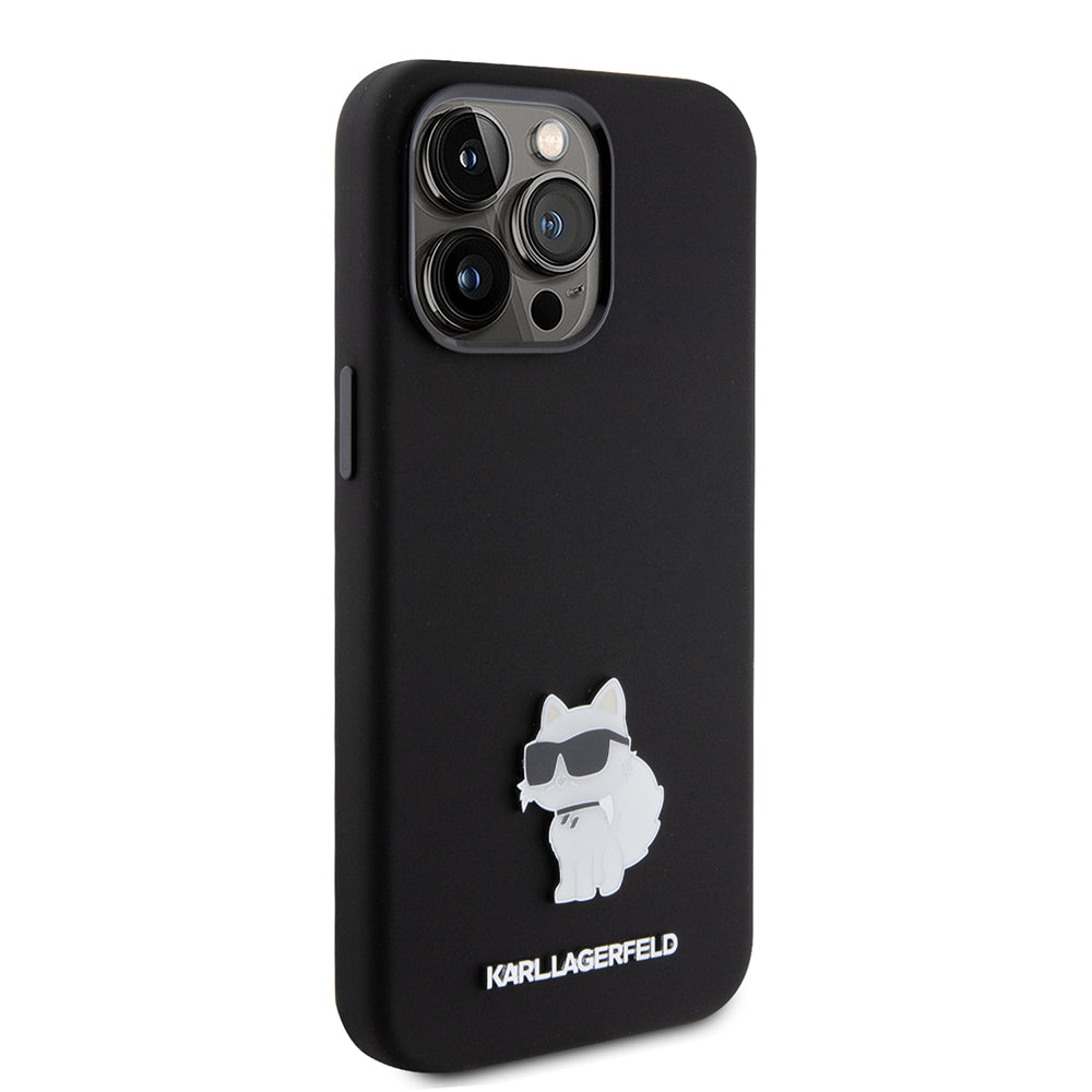 Case for Apple iPhone 15 Pro Max, Karl Lagerfeld, Silicone Choupette Metal, Black