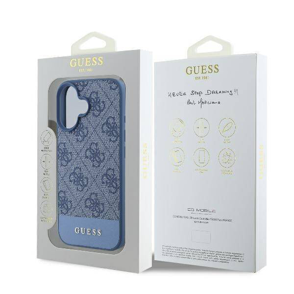 Case for Apple iPhone 16, Guess, 4G Bottom Stripe, Blue
