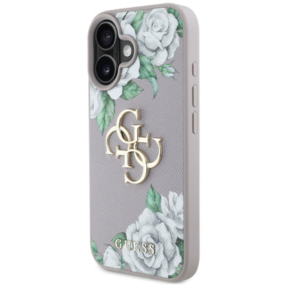 Case for Apple iPhone 16, Guess, 4G Grained Roses Big Logo, Purple