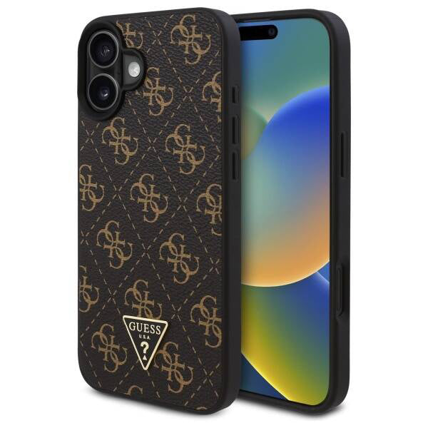 Case for Apple iPhone 16, Guess, 4G Triangle Logo, Black