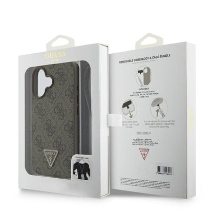 Case for Apple iPhone 16, Guess, Crossbody 4G Triangle Strass, Brown