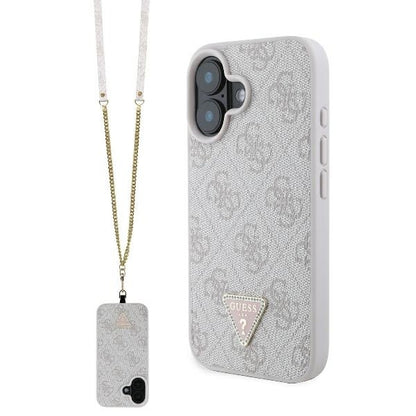 Case for Apple iPhone 16, Guess, Crossbody 4G Triangle Strass, Pink