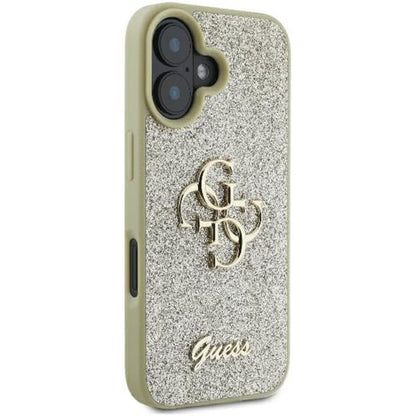 Case for Apple iPhone 16, Guess, Fixed Glitter Big 4G, Gold