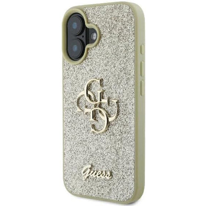 Case for Apple iPhone 16, Guess, Fixed Glitter Big 4G, Gold