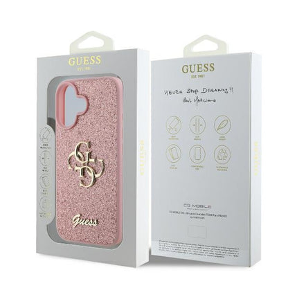 Case for Apple iPhone 16, Guess, Fixed Glitter Big 4G, Pink