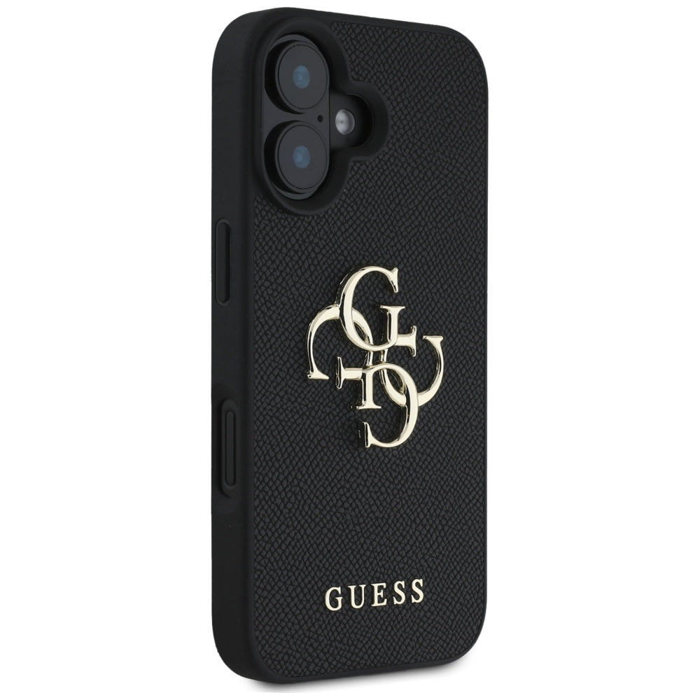 Case for Apple iPhone 16, Guess, Grained Big 4G Logo Small Classic Logo, Black