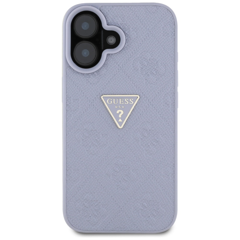 Case for Apple iPhone 16, Guess, Hot Stamp 4G Pattern Triangle Logo, Light Purple