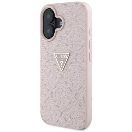 Case for Apple iPhone 16, Guess, Hot Stamp 4G Pattern Triangle Logo, Pink