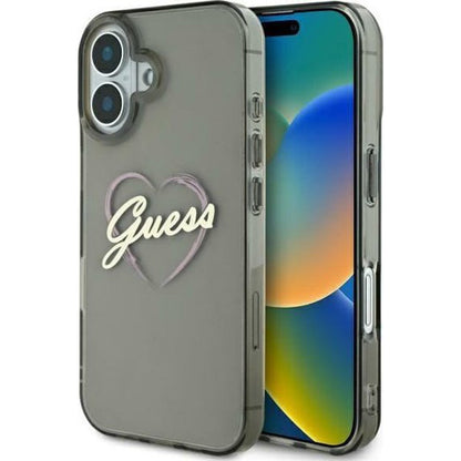 Case for Apple iPhone 16, Guess, IML Heart, Black