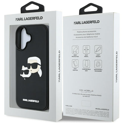 Case for Apple iPhone 16, Karl Lagerfeld, 3D Rubber Karl & Choupette, Black