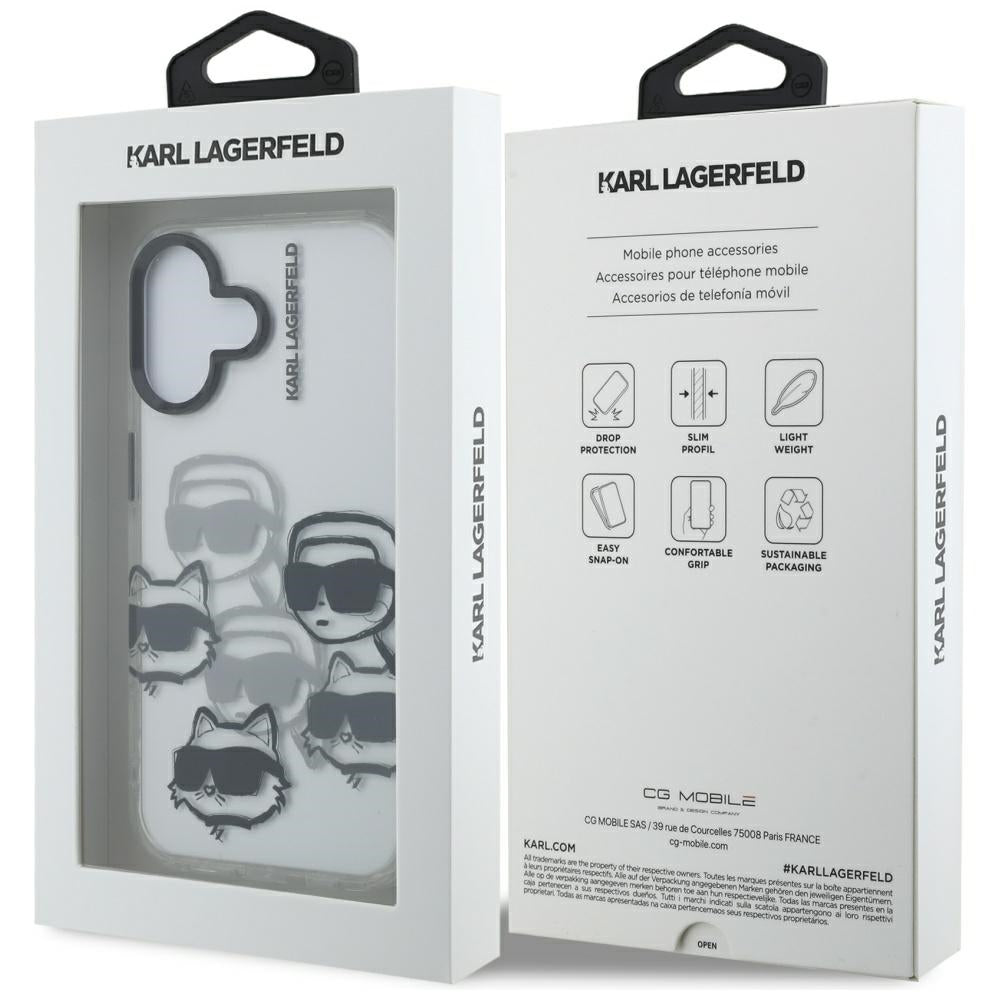 Case for Apple iPhone 16, Karl Lagerfeld, IML Luxury Multi Head Pattern, Transparent