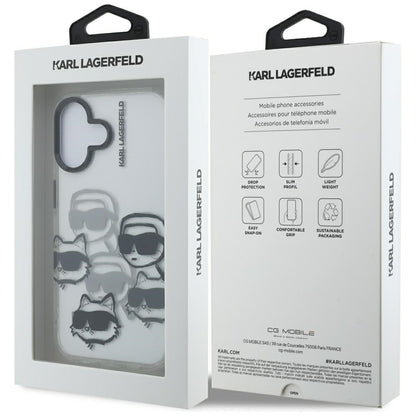 Case for Apple iPhone 16, Karl Lagerfeld, IML Luxury Multi Head Pattern, Transparent