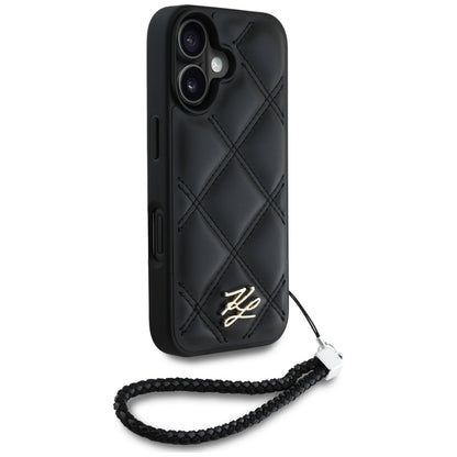 Case for Apple iPhone 16, Karl Lagerfeld, Quilted Initial Logo & Chain Strap, Black