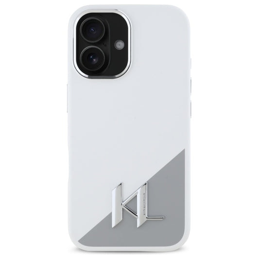 Case for Apple iPhone 16, Karl Lagerfeld, Silicone White Shadow Metal Initial, White