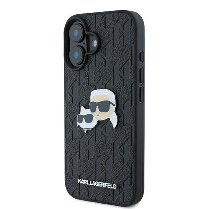 Case for Apple iPhone 16 Plus, Karl Lagerfeld, Monogram Karl & Choupette's Heads, Black